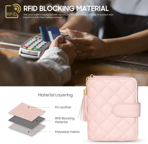 Vista 6 de Billetera para tarjetas de crédito, con cremallera para hombres y mujeres, Rosado, Classic