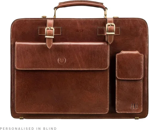 Vista 8 de Maxwell Scott - Mens Luxury Italian Leather Large Square Briefcase - Zip Closure - Handmade in Italy - The Alanzo