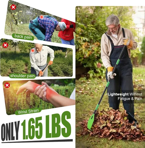 Vista 4 de Rastrillo de plástico para hojas con mango ajustable de 65 pulgadas, rastrillos ligeros para exteriores, para hojas, hierba y aguja de pino