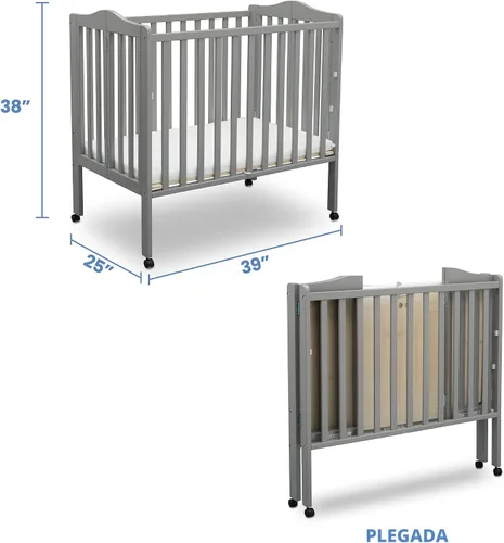 Vista 5 de Delta Children Cuna portátil plegable mini para bebé con colchón de 1.5 pulgadas - Certificado Greenguard Gold, gris