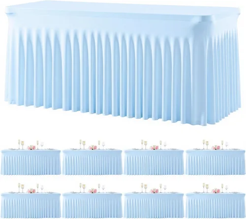Vista 50 de Paquete de 2 manteles color azul bebé para mesas rectangulares de 6 pies, mantel ajustable de elastano, fundas de mesa elásticas de 6 pies, manteles