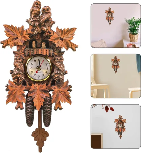 Vista 9 de HOMSFOU - Reloj de pared de péndulo de cuco para dormitorio, sala de estar y oficina, decorativo, colgante para el hogar, reloj D Cor 9.56 x 4.92 x