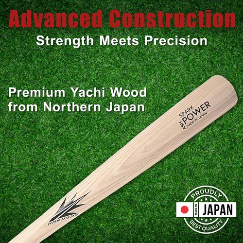 Vista 6 de Bate de béisbol Equipo de bateo de madera de fresno sin pintar Spark Power Hecho en Japón