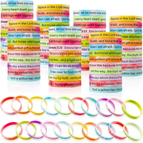 Vista 13 de Estune 120 pulseras con versículo bíblico, pulseras cristianas, color azul