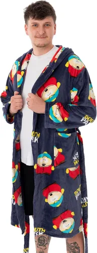 Vista 6 de South Park Albornoz con capucha para hombre Vestido estampado de Cartman para adultos en azul marino Ropa de descanso de forro polar de dibujos