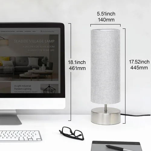 Vista 4 de Lámpara táctil de noche, lámpara de mesa de control táctil de 3 vías Sombra gris con base plateada