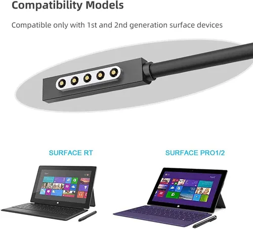 Vista 4 de Cable de carga USB C para Surface RT y Pro 1 2 (negro de 6 pies), funciona con cargador USB-C de 15 V/3A 45 W, compatible con Microsoft Surface 1512