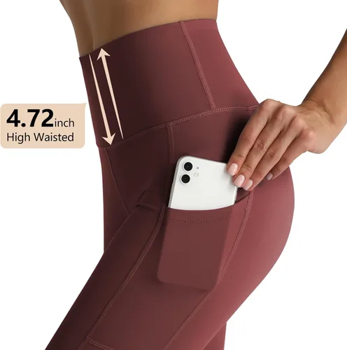 Vista 2 de RIMLESS 7 Leggings para mujer con bolsillos de cintura alta, pantalones de yoga de algodón para entrenamiento, correr, atletismo, pantalones capri