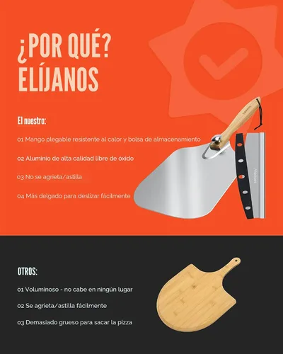 Vista 6 de Pala de Pizza de Aluminio Espátula de Pizza, Mooues Pala de Pizza de Metal de 12 pulgadas (12"x 14") con Cortador Basculante Mango de Madera