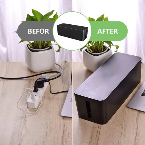 Vista 6 de Caja organizadora de cables, caja organizadora de cables grande para ocultar la regleta de alimentación y debajo del escritorio, organizador de Negro