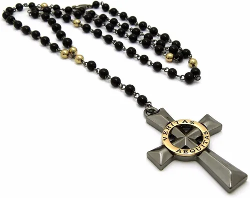 Vista 4 de COLLAR VERITAS AEQUITAS CRUZ BOONDOCK SAINTS COLLAR DE CRISTAL CON CUENTAS ROSARIO