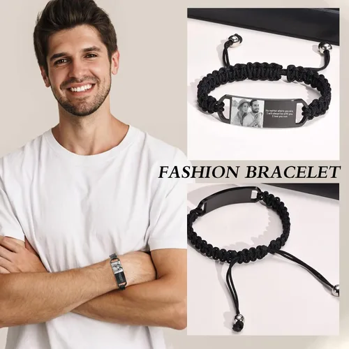 Vista 2 de MPRAINBOW Pulsera de fotos personalizada para hombres, regalos personalizados para él y ella, imagen personalizada, nombre y texto grabados de acero
