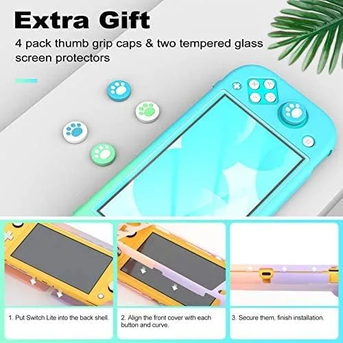 Vista 2 de MoKo Funda protectora compatible con Nintendo Switch Lite, funda protectora de PC con 4 tapas de agarre para el pulgar y 2 protectores de pantalla