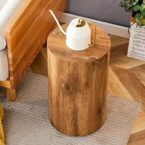 Vista 4 de WILLIAMSPACE Mesa auxiliar redonda de 12 pulgadas, moderna mesa auxiliar de madera circular pequeña mesa de cóctel para espacios pequeños, mesa