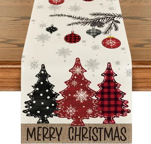 Vista 8 de Artoid Mode - Camino de mesa de Navidad con pinos azules, decoración navideña para mesa de comedor de 13 x 36 pulgadas