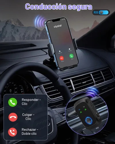 Vista 3 de Receptor transmisor Bluetooth 5.4, adaptador de audio inalámbrico 2 en 1 compatible con 2 auriculares, llamadas manos libres, 11.5H RX/10H TX