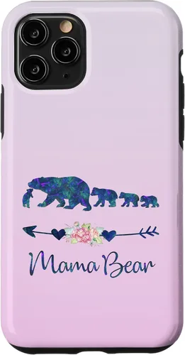 Vista 27 de Funda para iPhone 16, diseño floral de mamá oso de cuatro cachorros, color verde azulado y morado