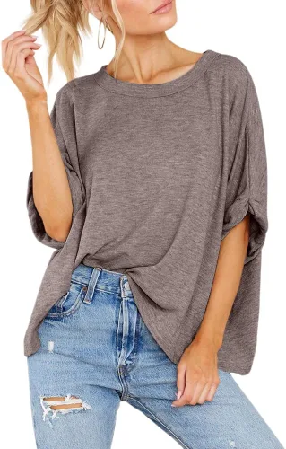 Vista 3 de Camiseta de gran tamaño para mujer, holgada, de manga corta, casual, para verano