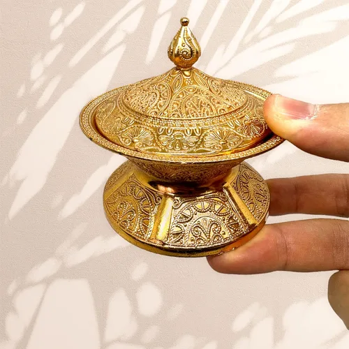 Vista 7 de Alisveristime Azucarero tradicional otomano turco hecho a mano con tapa (diámetro 3.34 pulgadas, longitud 3.54 pulgadas), motivos intrincados, ideal