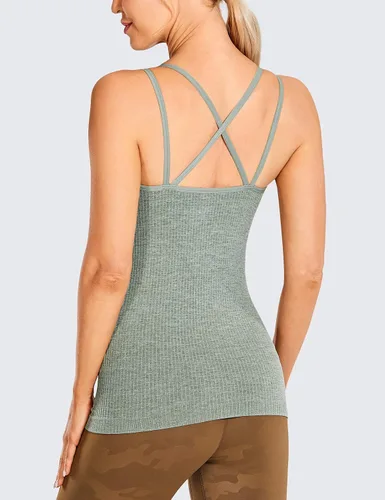 Vista 2 de CRZ YOGA Women's Seamless Workout Tank Tops with Built-in Bra Strappy Back Slim Fit Ribbed Sports Yoga Tops