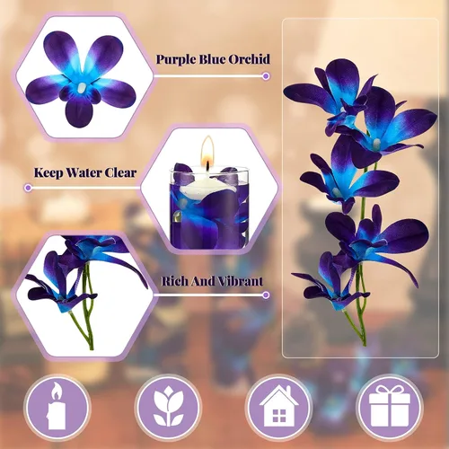Vista 3 de Canlierr 8 piezas de flores artificiales de orquídeas artificiales de color azul y morado, rellenos de jarrón de mesa de boda, centros de mesa