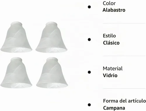 Vista 2 de Paquete de 4 cubiertas de luz para ventilador de techo, pantallas de vidrio de repuesto con forma de campana de estilo transicional, globos