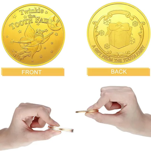 Vista 2 de Monedas de hada de dientes, 10 piezas de recompensa conmemorativa de dientes perdidos, moneda conmemorativa de dientes dentales, moneda de metal