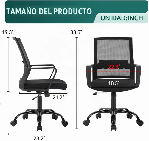 Vista 3 de BestOffice Silla giratoria para computadora, soporte lumbar ejecutivo, silla de malla, taburete ajustable para mujeres y hombres (negro)