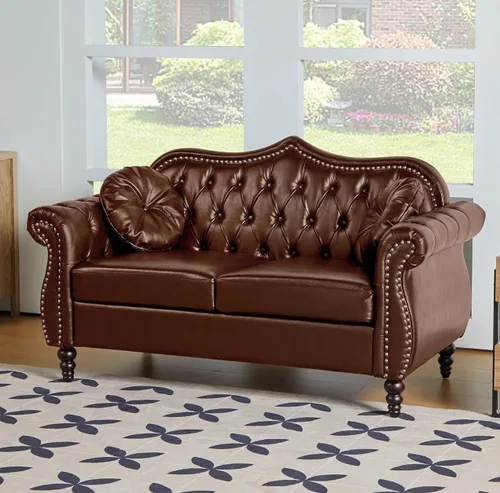 Vista 27 de AVZEAR Chesterfield - Juego de sofás seccional de 2 piezas para sala de estar, sofá tapizado en terciopelo moderno de mediados de siglo, sofá Blanco
