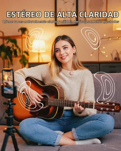 Vista 2 de Micrófono de solapa inalámbrico para iPhone, teléfono Android, PC, rango de 100 pies, estuche de carga de batería de 50 horas, micrófonos con clip