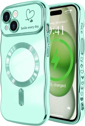Vista 27 de LCHULLE - Funda magnética para iPhone 13 para mujeres y niñas, con forma ondulada, color azul bebé [Compatible with MagSafe] Cute Curly Wave, Love