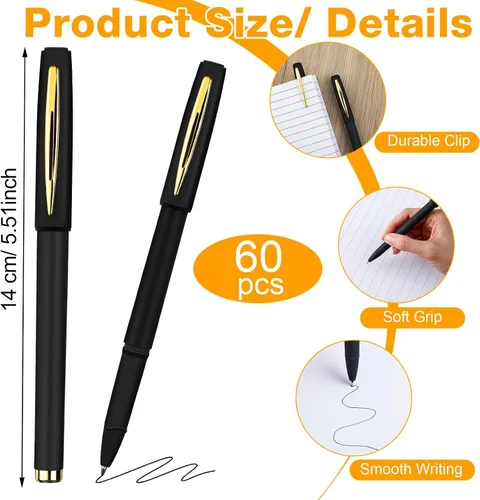 Vista 2 de Outus 60 bolígrafos de tinta de gel negra a granel de 0.020 in, bolígrafo negro a granel de punta ultra fina, bolígrafos de gel para oficina
