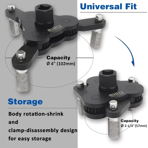 Vista 2 de CHILI TOOLS Llave magnética universal ajustable antideslizante para filtro de aceite con unidad cuadrada de 3/8 pulgadas Rango de herramienta
