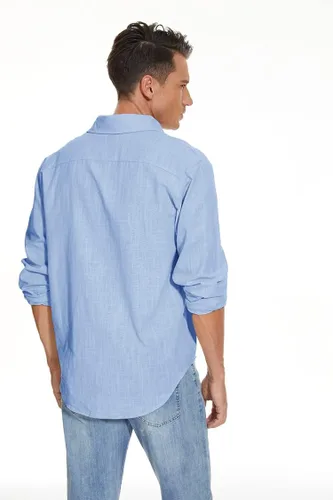 Vista 5 de Camisas de algodón y lino de manga larga para hombre, con botones, para playa, yoga, informal, para verano