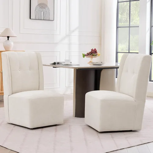 Vista 9 de Silla de comedor con ruedas Immulize Silla de comedor tapizada moderna con ruedas, silla giratoria sin brazos con respaldo alto para cocina, sala