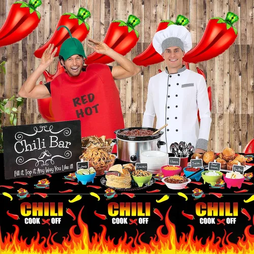 Vista 5 de PHOGARY Mantel de cocina de chile para decoración de chile, manteles de chile desechables, mantel de cocina de chile para una fiesta, suministros