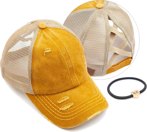 Vista 72 de C.C Gorra de béisbol de malla con diseño de estrella brillante, gorra de camionero ajustable para moño o cola de caballo Una banda elástica-negro