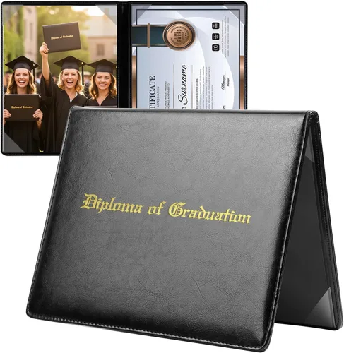 Vista 11 de Funda para diploma de 8.5 x 11 pulgadas, acolchado para certificado de premio, piel sintética, color negro