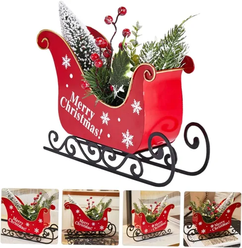Vista 9 de IMIKEYA Decoración del hogar Trineo de Navidad Adornos de centro de mesa de Navidad Decoraciones de hierro forjado