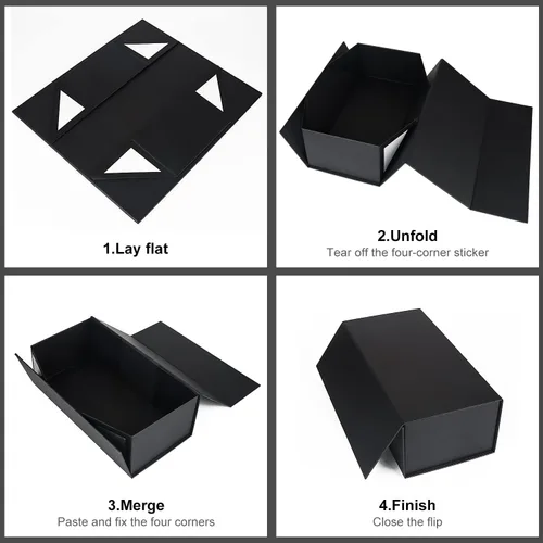 Vista 3 de Caja de regalo negra de 10" x 6" x 3" con tapa de cierre magnético, caja de regalo para regalos, cajas de regalo de dama de honor, caja bonita, caja