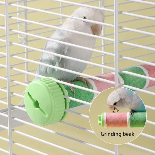 Vista 6 de 2PCS Bird Beak Grinding Stone,Bird Parrot Cage Perch Stand Platform Foot Claws Trimmer Chewing Toys,Washable Cage Furniture for Small Medium