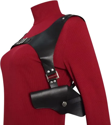 Vista 4 de Paroiluse Disfraz de Ada Wong para adultos, disfraz de Ada Wong rojo, sexy, peluca Cheongsam para vestido de Halloween