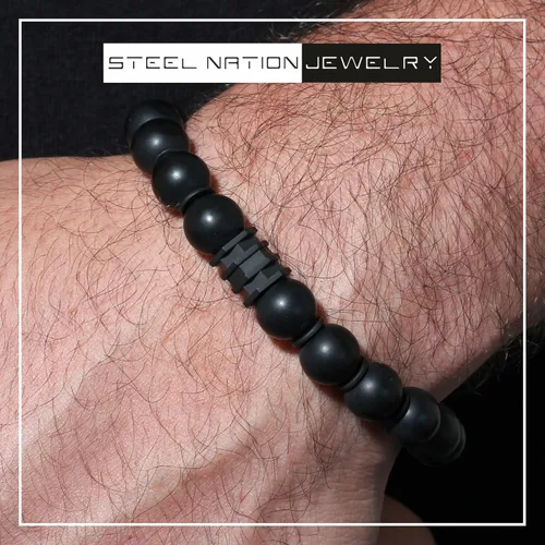 Vista 2 de Pulsera Bolo de Nylon Ajustable con Cuentas de Acero Inoxidable para Hombre - Elección