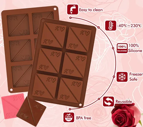 Vista 5 de Webake Molde cuadrado para chocolate, paquete de 2 moldes de silicona para chocolate de conversación, molde de chocolate para parejas románticas