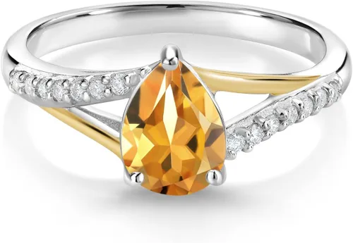Vista 8 de Gem Stone King Anillo de compromiso de plata 925 y oro amarillo de 10 quilates, piedra natal con forma de pera de 0.315 x 0.236 in y diamantes