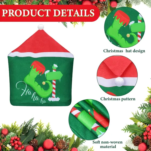 Vista 5 de Ganeen 6 Piezas Fundas Navideñas para Sillas Cuadros Buffalo Fundas para Sillas de Comedor Sombrero de Papá Noel Zapatos Fundas Deslizantes