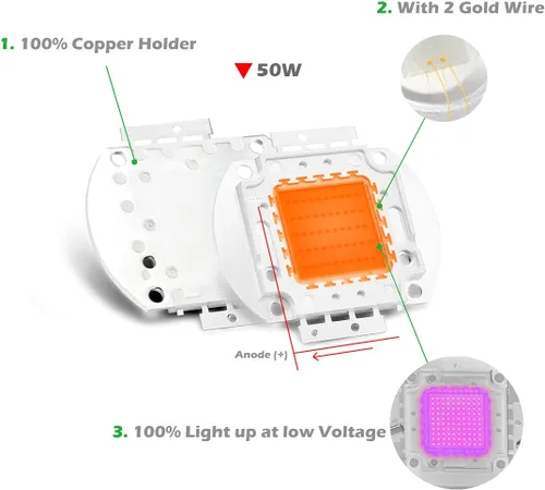 Vista 3 de CHANZON Chip LED de alta potencia de 50 W de espectro completo para plantas de crecimiento de luz