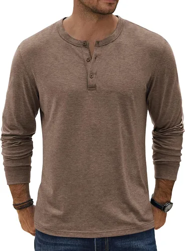 Vista 25 de COOFANDY Camiseta Henley de Manga Larga para Hombre Camisas Pullover Casuales Ligeras Camisetas Básicas Suaves Elásticas Tops de Otoño