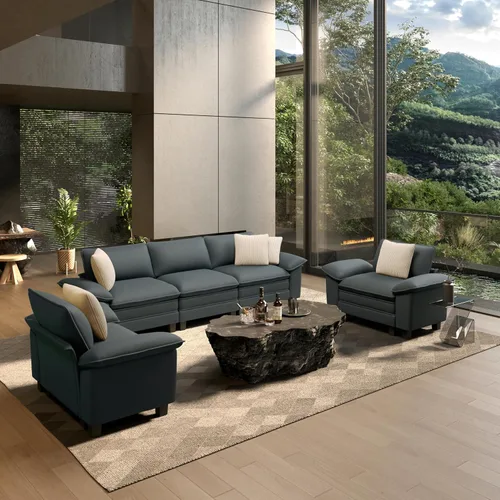 Vista 28 de HERA'S HOUSE Juego de sofás seccionales modulares de 2 piezas, juego de sofá de gran tamaño con loveseat y sillón, cómodos sofás nube con cojines