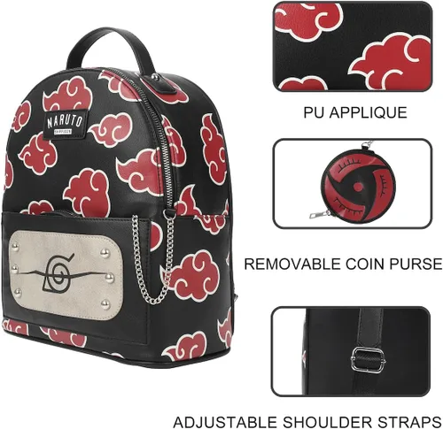 Vista 4 de Bioworld Naruto Akatsuki Cloud Pattern Negro 11" Mini Mochila, Multi colorido, Personalizado